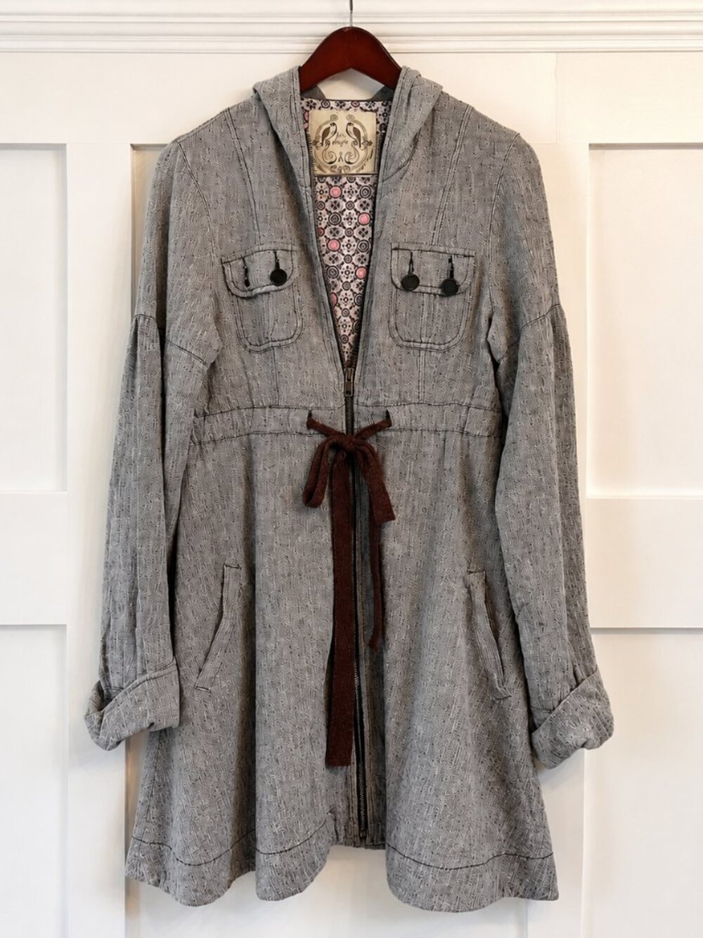 🖤🤍 Free People Herringbone Hooded Jacket / Coat | Boho Cottagecore | Size 8
